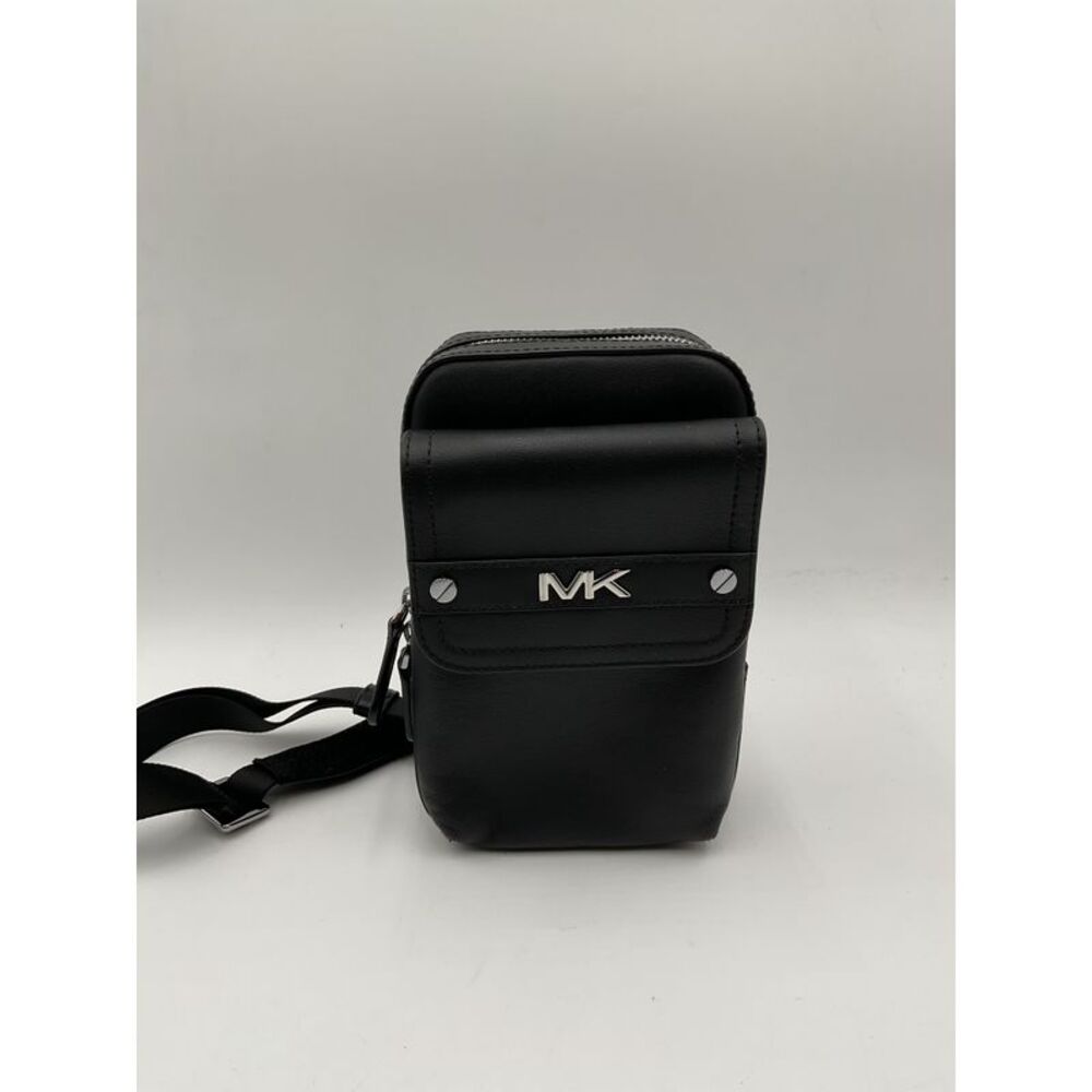 Michael Kors Black Leather Crossbody Phone Pouch with MK Hardware